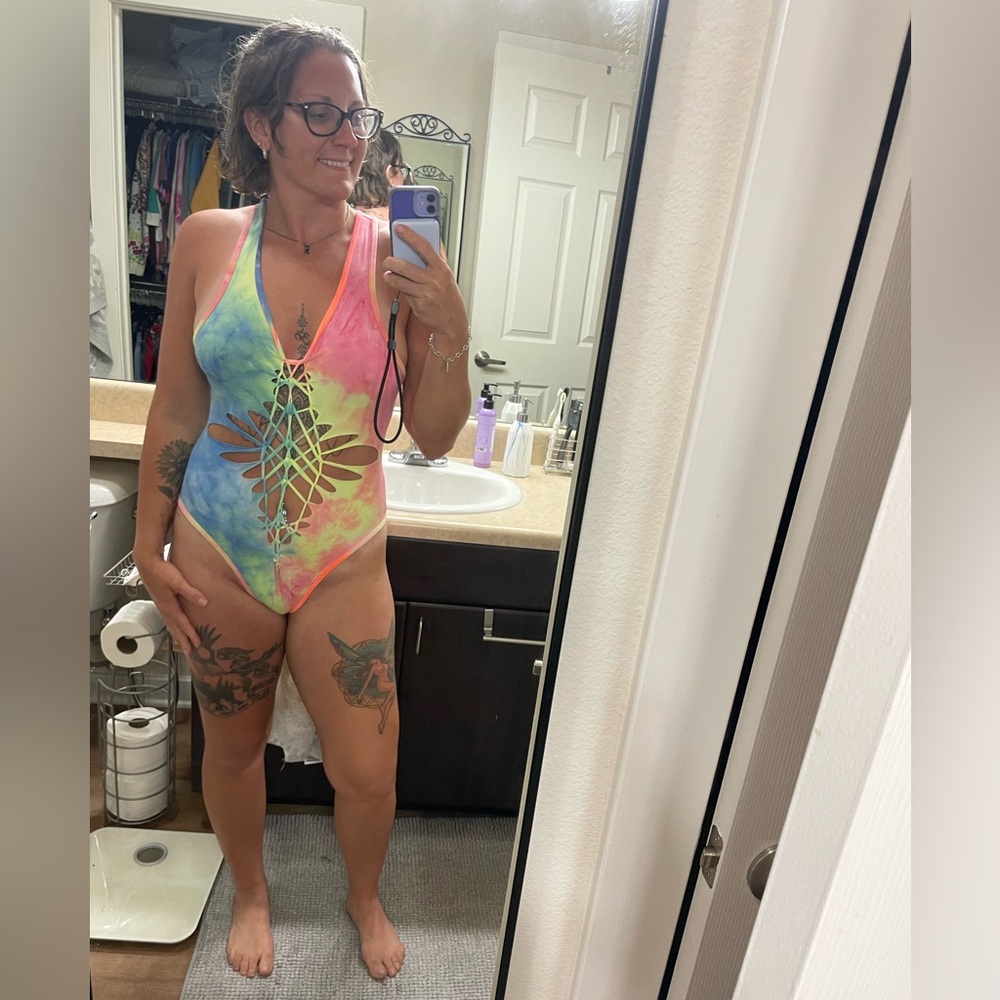 The Tie Dye Queen Zenana weaved one piece rainbow bodysuit